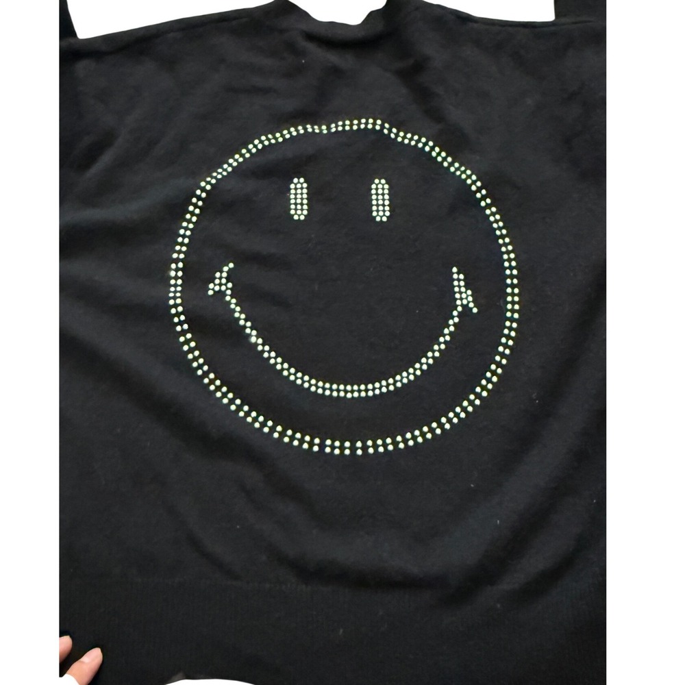 Brodie Smiley Originals Black 100% Cashmere V-Neck Studded Sweater Women M mm08